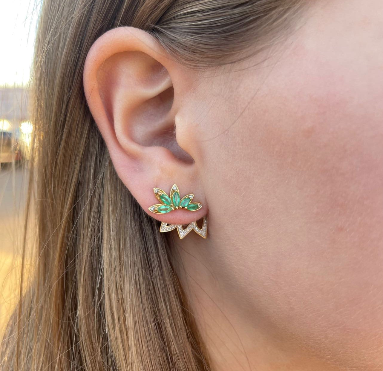 Emerald & Diamond Abstract Butterly Earrings W Jacket