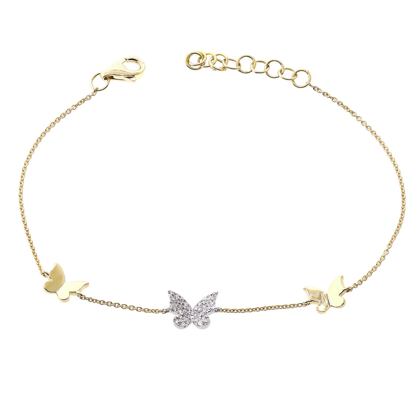 Load image into Gallery viewer, 3 Gold &amp;amp; Diamond Butterflies on Chain Bracelet
