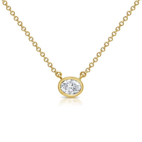 Single Cut Oval Bezel Diamond on Chain Necklace