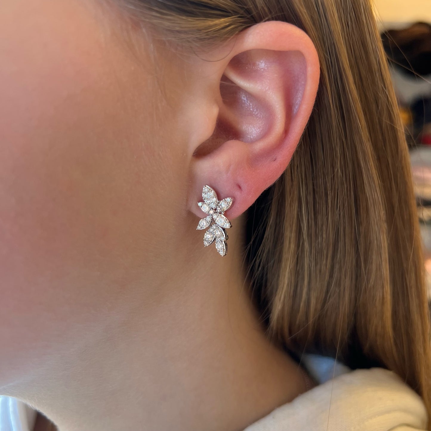 Diamond Cluster 8 Petal Earrings