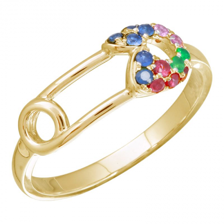 Colored Stone Safety Pin Ring