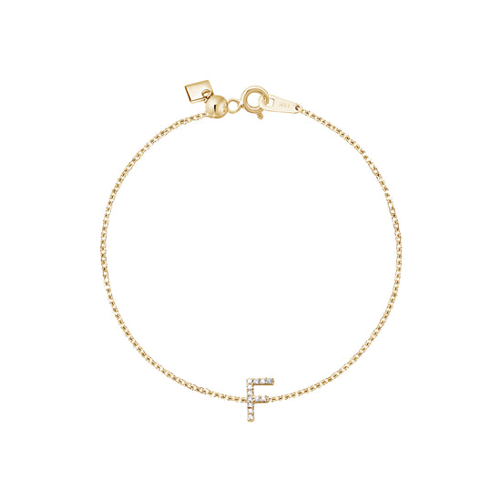 Diamond Initial on Chain Bracelet in Yellow Gold