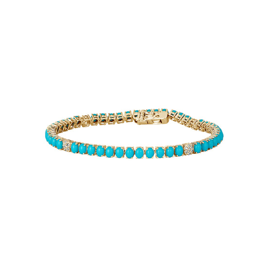 Load image into Gallery viewer, Turquoise &amp;amp; 4 Station Pave Diamond Tennis Bracelet
