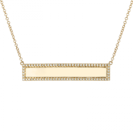 Yellow Gold Engravable Bar Diamond Necklace 14K Yellow Gold