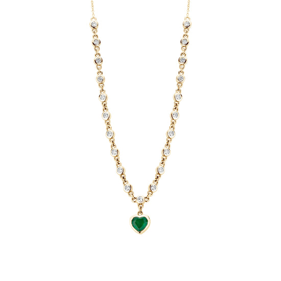 Halfway Bezel Diamond Necklace With Bezel Heart Emerald