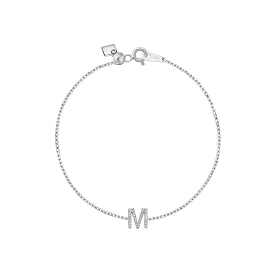 Diamond Initial on Chain Bracelet in White Gold