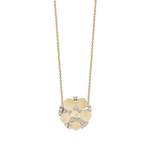 Brushed Gold Disc & Diamond Cluster Chain Necklace