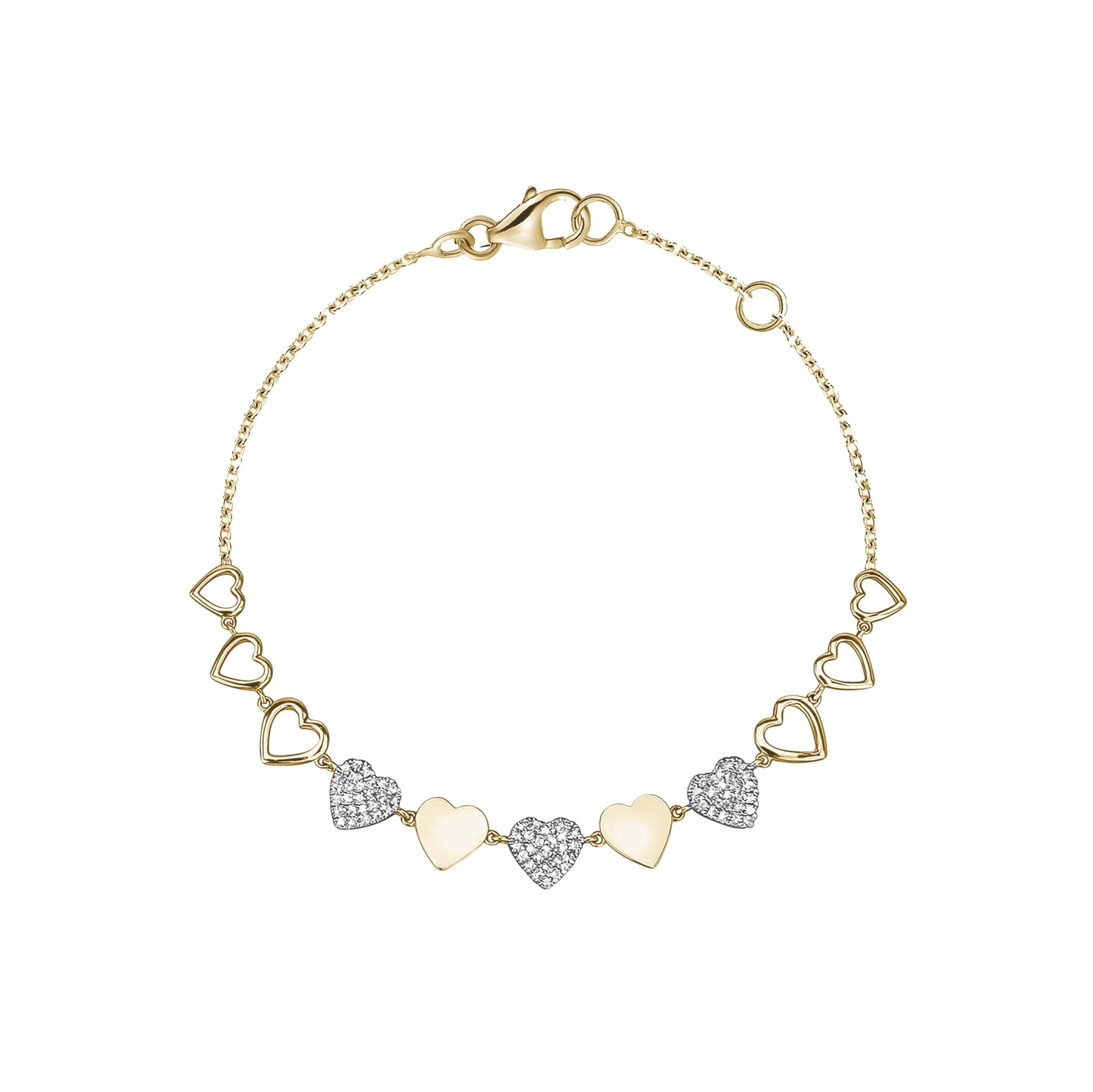 Alternating Gold & Pave Diamond Heart Bracelet