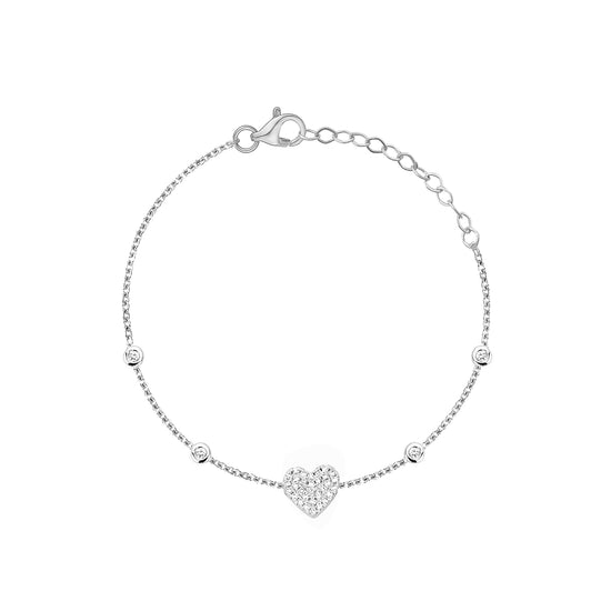 Pave Diamond Heart on Diamond By The Yard Chain Bracelet
