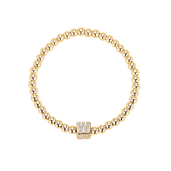 Initial 4 mm Stretch Ball Bracelet, 6.25", Yellow Gold