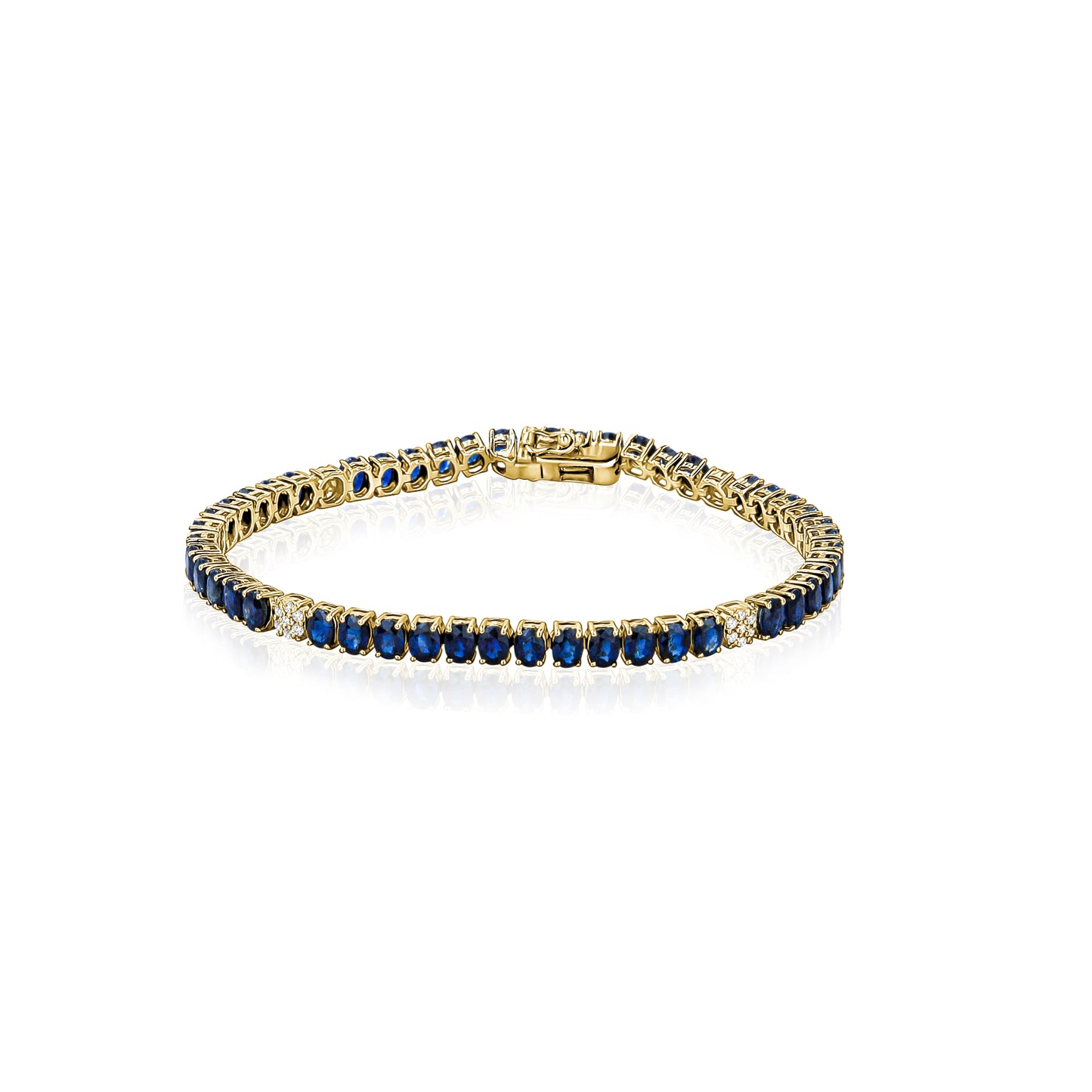 Oval Blue Sapphire & 4 Station Diamond Tennis Bracelet