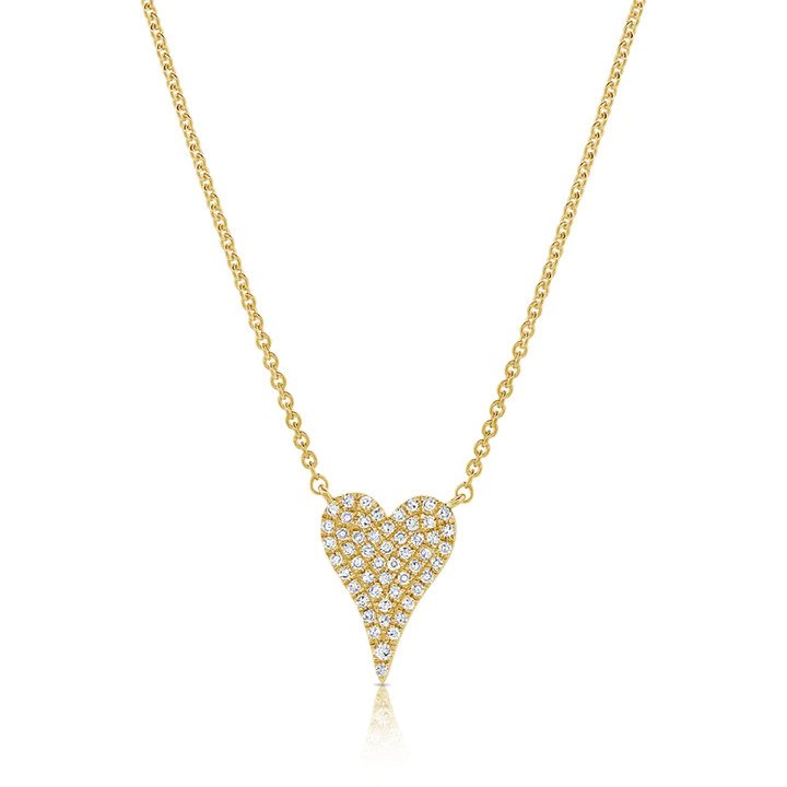 Small Elongated Pave Diamond Heart Necklace