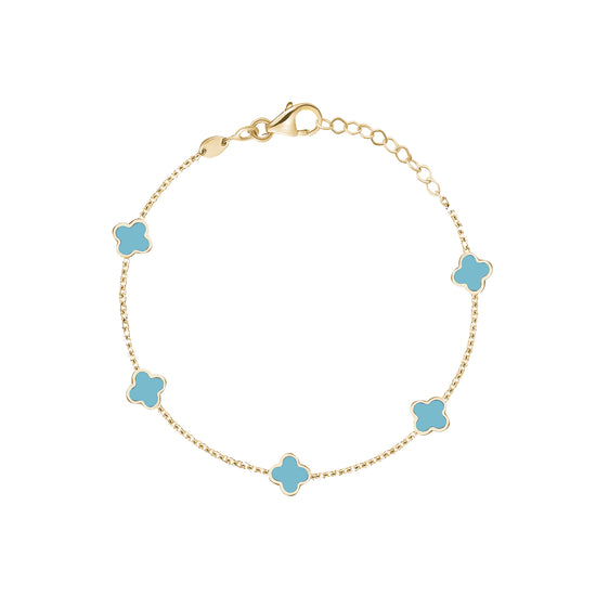 Small Colored Stone Clover Bracelet, 6.5-7"
