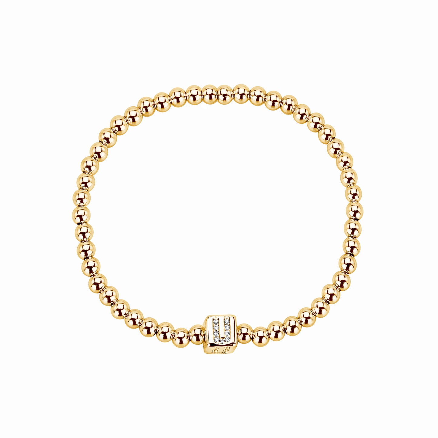 Initial 4 mm Stretch Ball Bracelet, 6.25", Yellow Gold