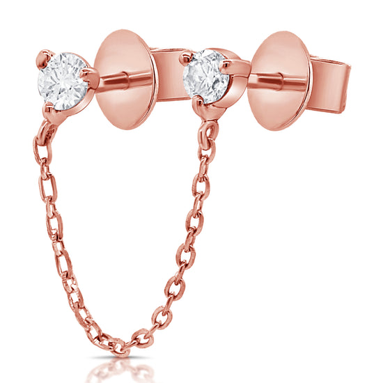 Double Pierce Diamond Stud Earrings with Chain