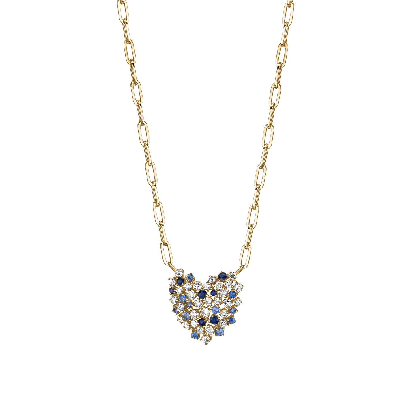 Scattered Diamond & Blue Sapphire Heart Necklace