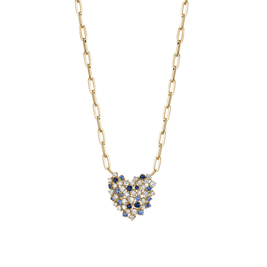 Scattered Diamond & Blue Sapphire Heart Necklace