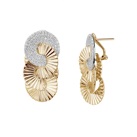 Load image into Gallery viewer, Diamond Disc + 2 Pleasted Gold Disc Earrings
