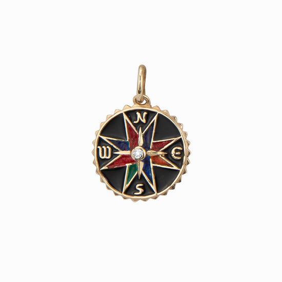 Load image into Gallery viewer, Small Black &amp;amp; Red Enamel Compass With Diamond Center
