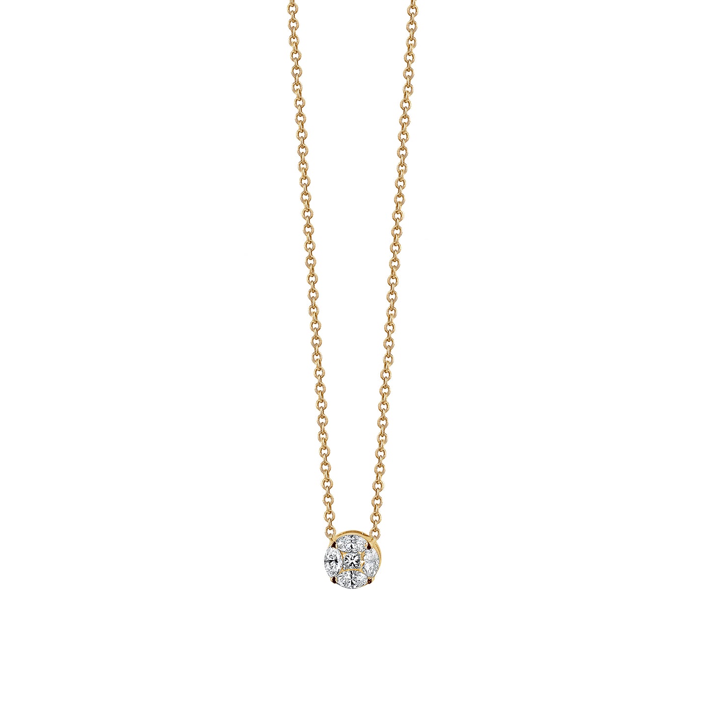 Round Cluster Diamond Pendant on Chain Necklace