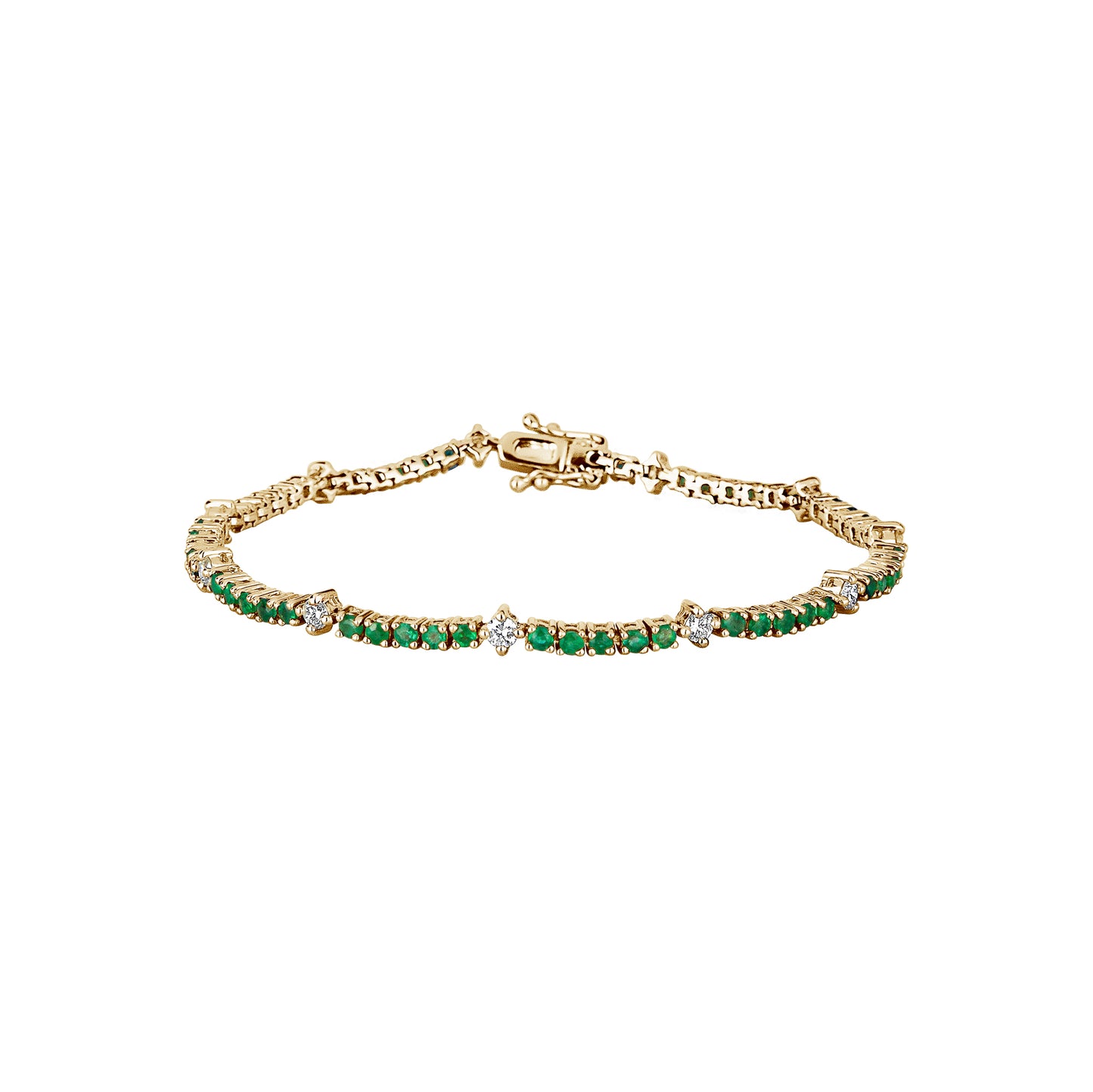 Emerald & 11 Station Diamond Tennis Bracelet