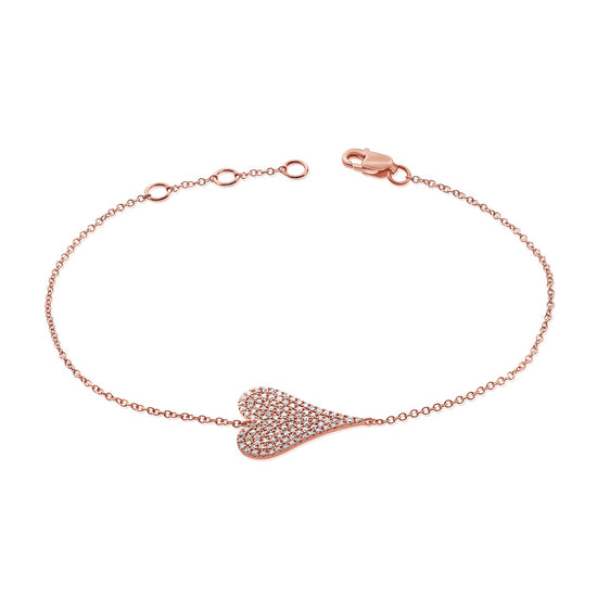 Medium Pave Diamond Sideways Heart on Chain Bracelet