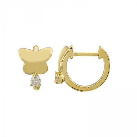 Gold Butterfly With Diamond Huggie Earrings