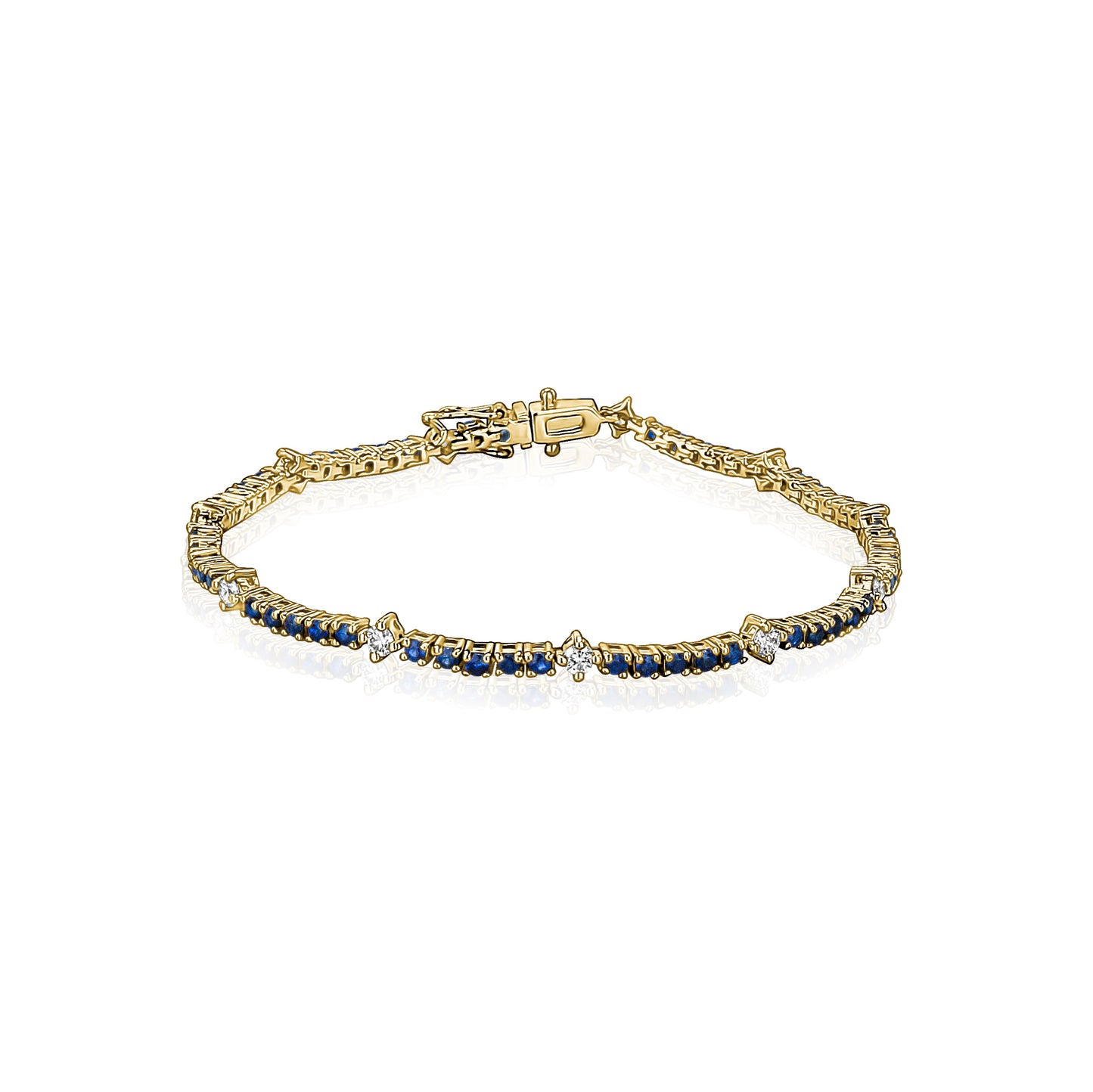 Blue Sapphire & 11 Station Diamond Tennis Bracelet