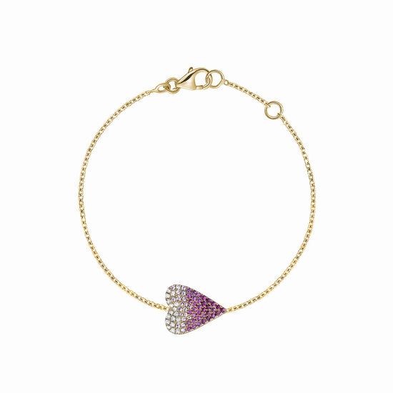 Pink Ombre Sideways Diamond & Sapphire Heart Bracelet