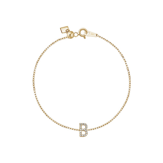 Link chain bracelet with letter B in platinum plating -