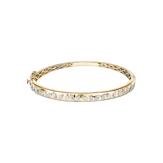 Gold Bangle With Inset Marquee Scattered Diamonds