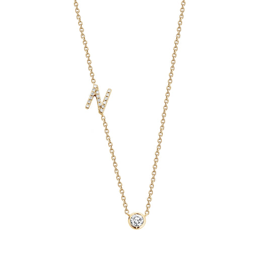 Load image into Gallery viewer, Bezel Diamond + Initial on Chain Necklace in Yellow Gold
