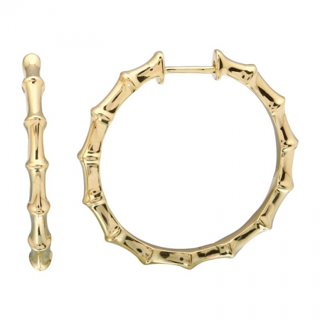 Load image into Gallery viewer, Large Gold Bamboo Hoops
