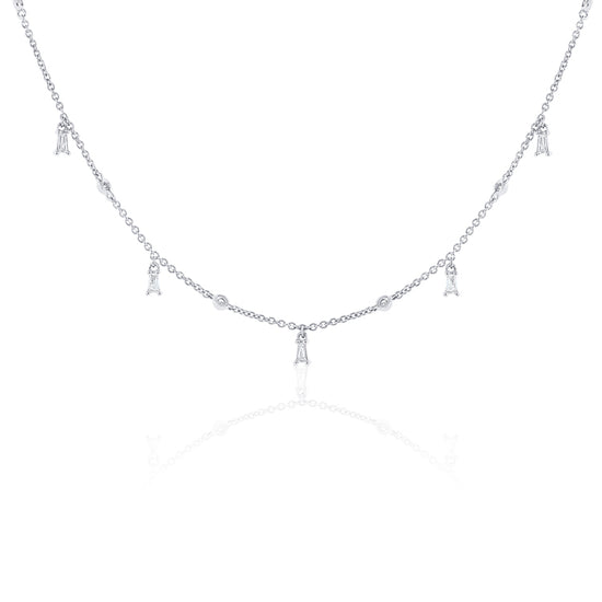 Load image into Gallery viewer, Alternating Bezel Diamond &amp;amp; Hanging Trapezoid Diamond on Chain Necklace
