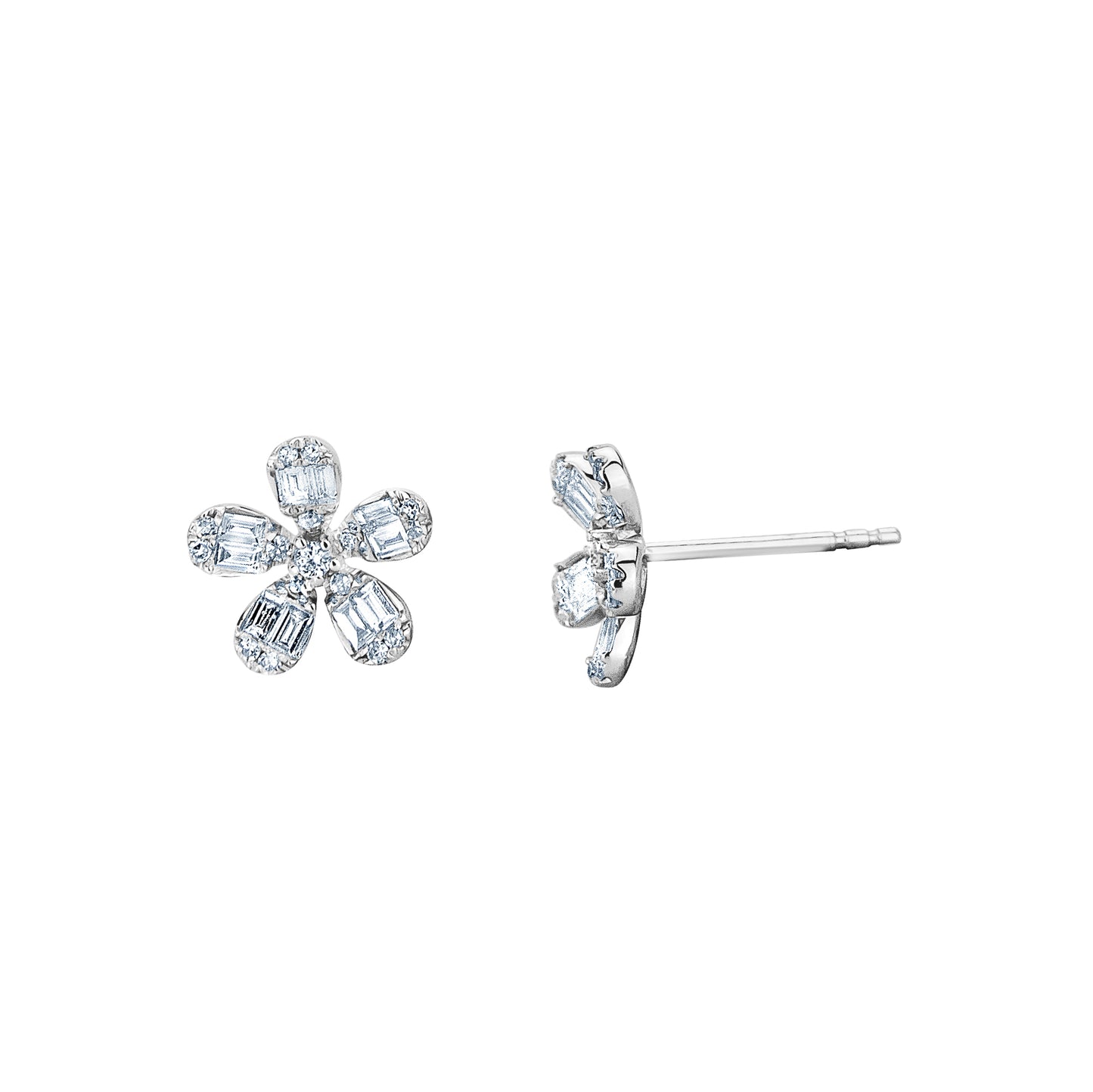 Load image into Gallery viewer, 5 Petal Baguette Diamond Flower Earrings
