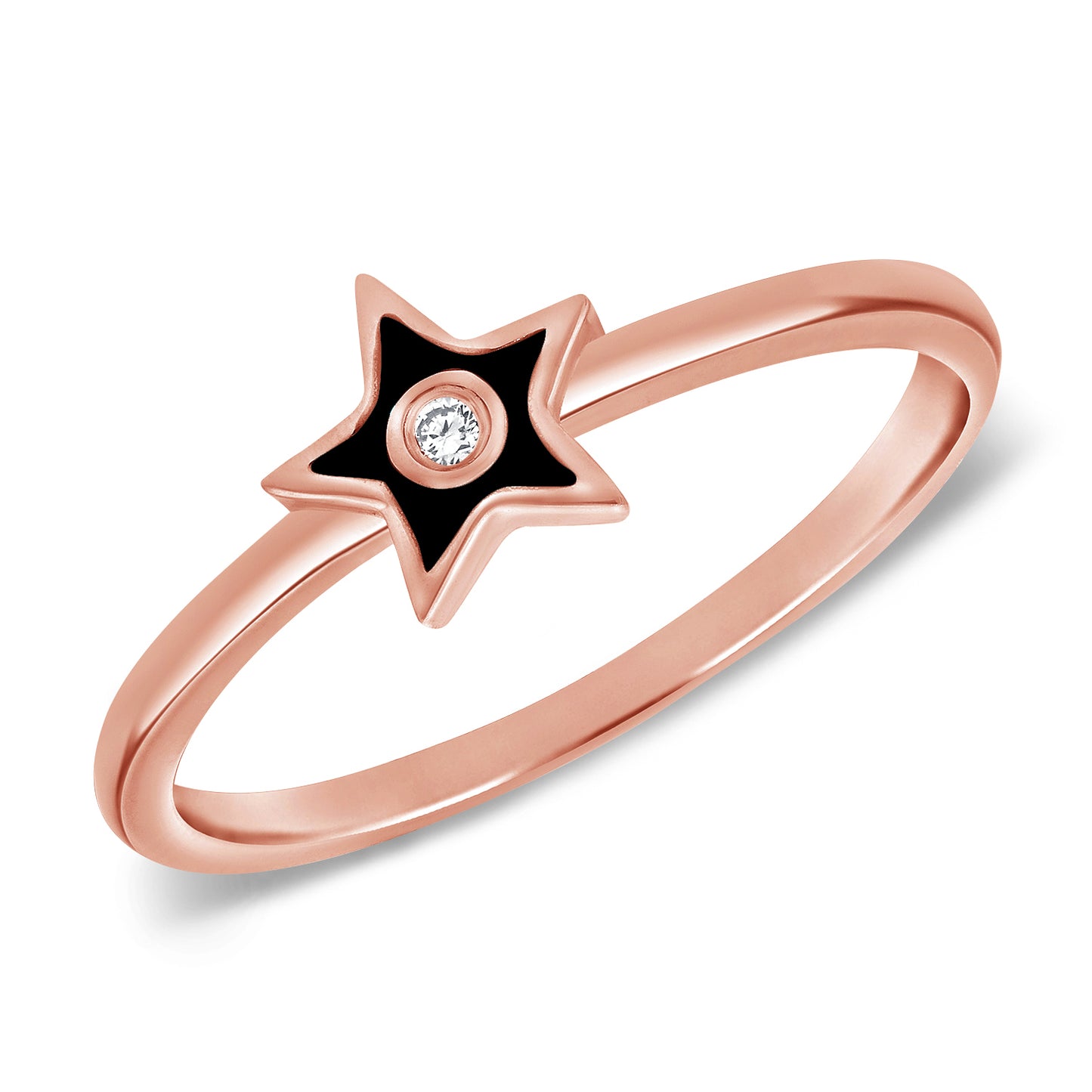Black Enamel & Diamonds Star on Gold Band Ring