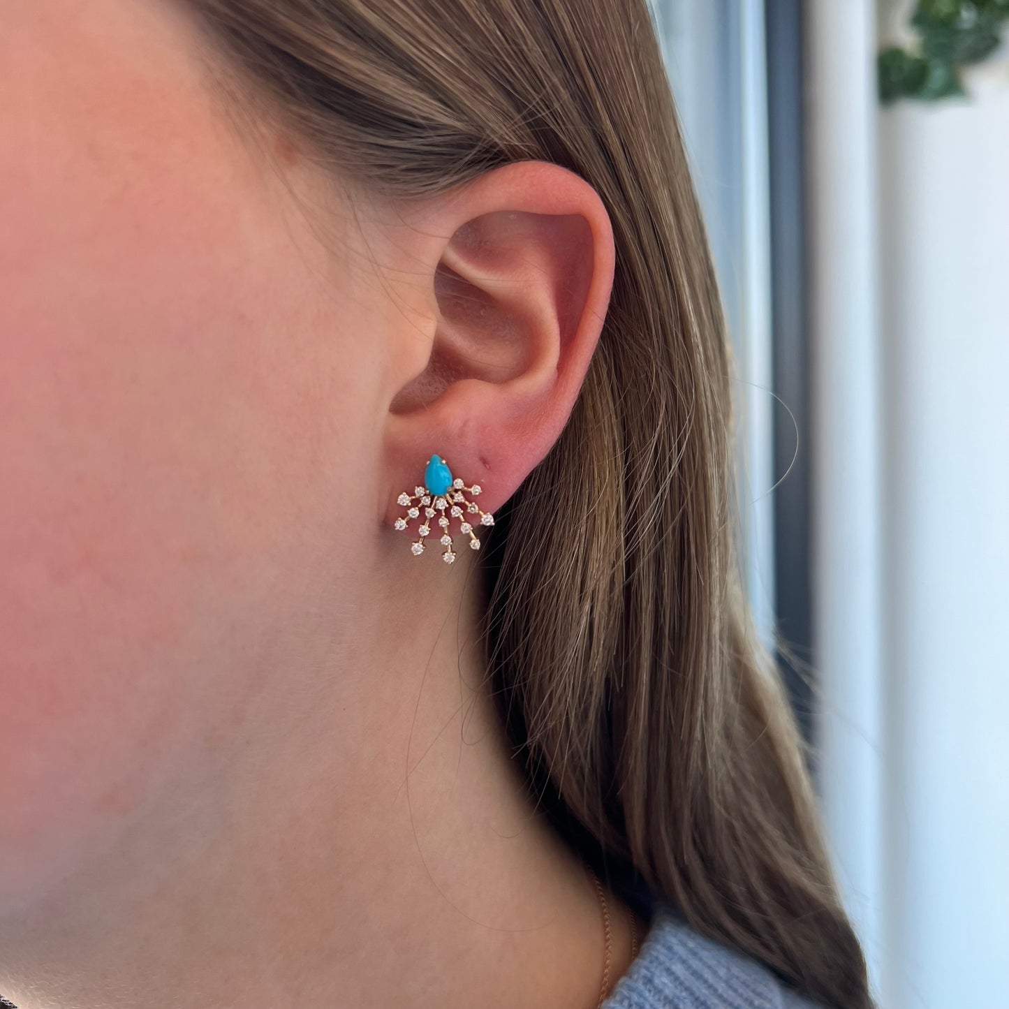 Turquoise & Diamond Ray Earrings
