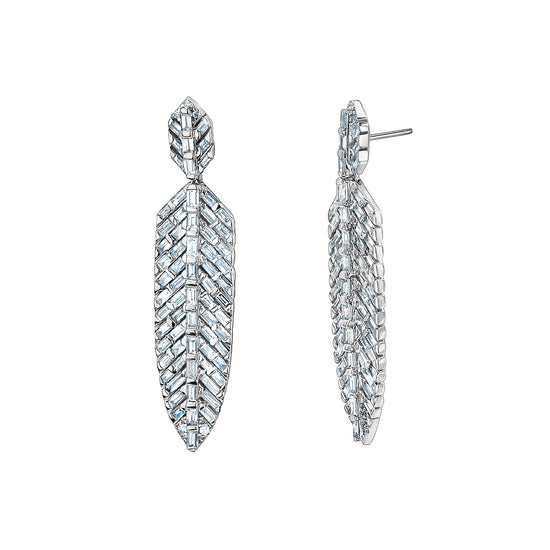 Diamond Long Single Leaf Baguette Diamond Earrings