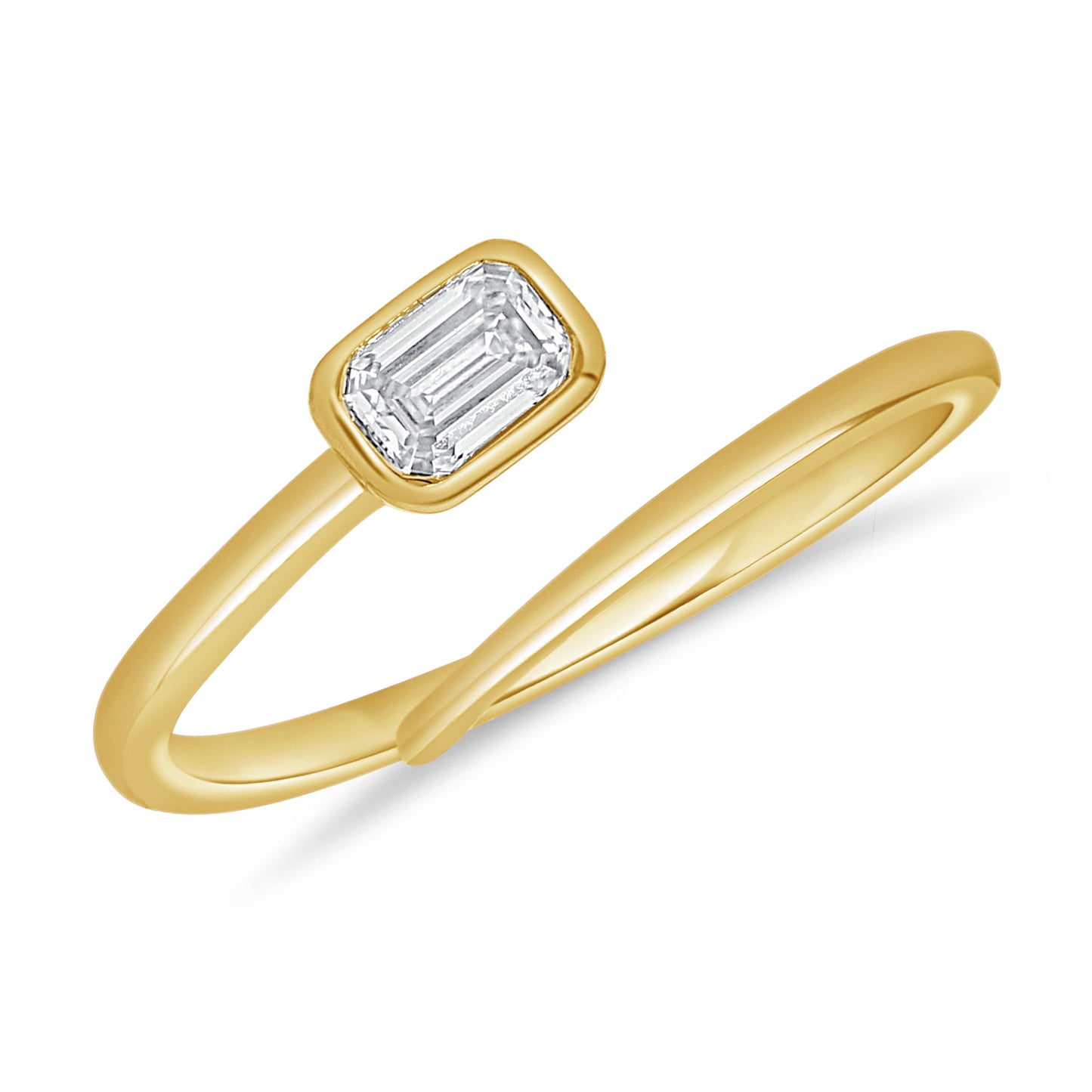 Open Gold Ring with Bezel Emerald Diamond
