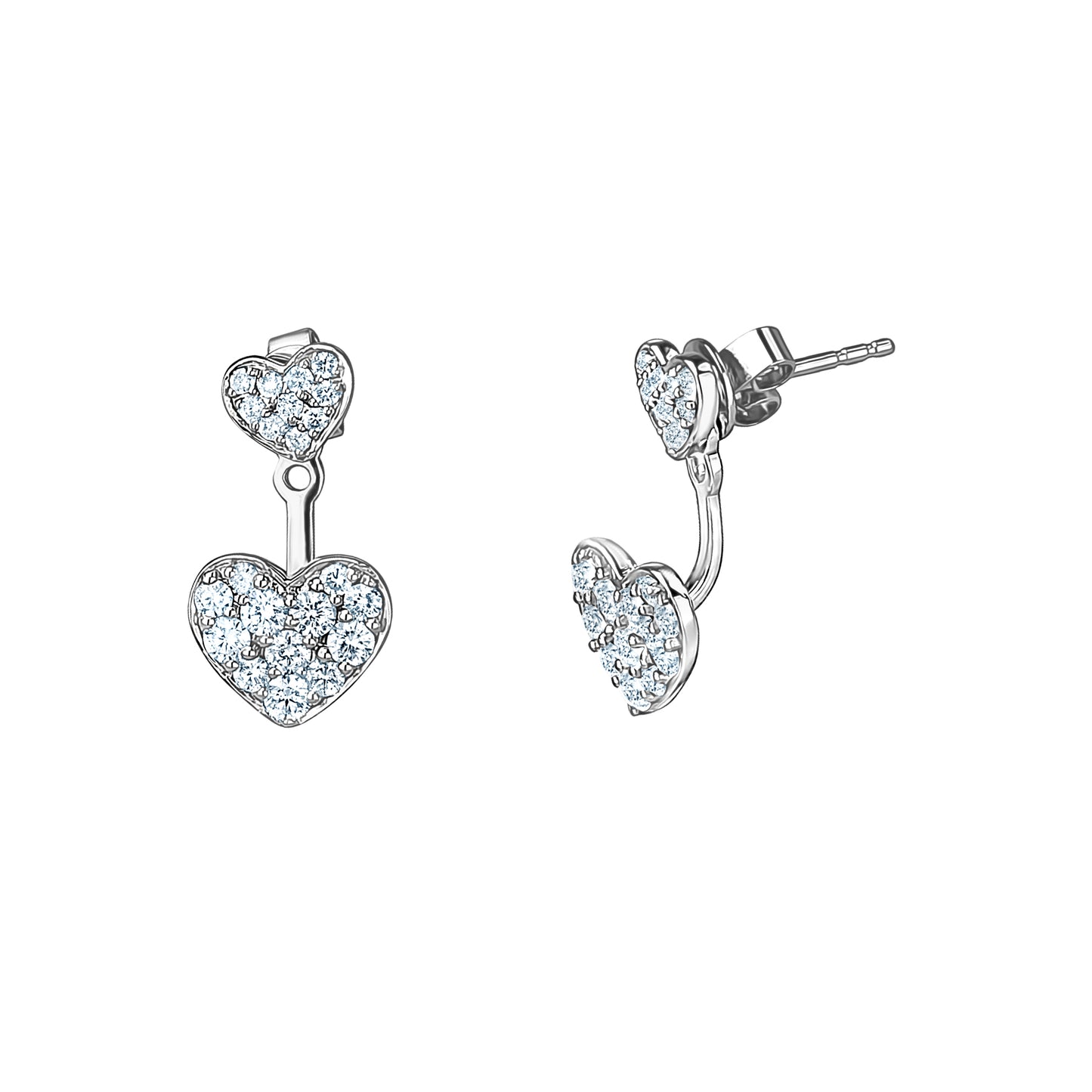 Diamond Heart Earrings With Hanging Diamond Heart Jacket