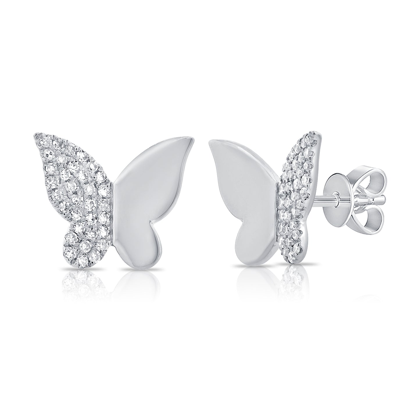 Half Gold Half Diamond Butterfly Earrings