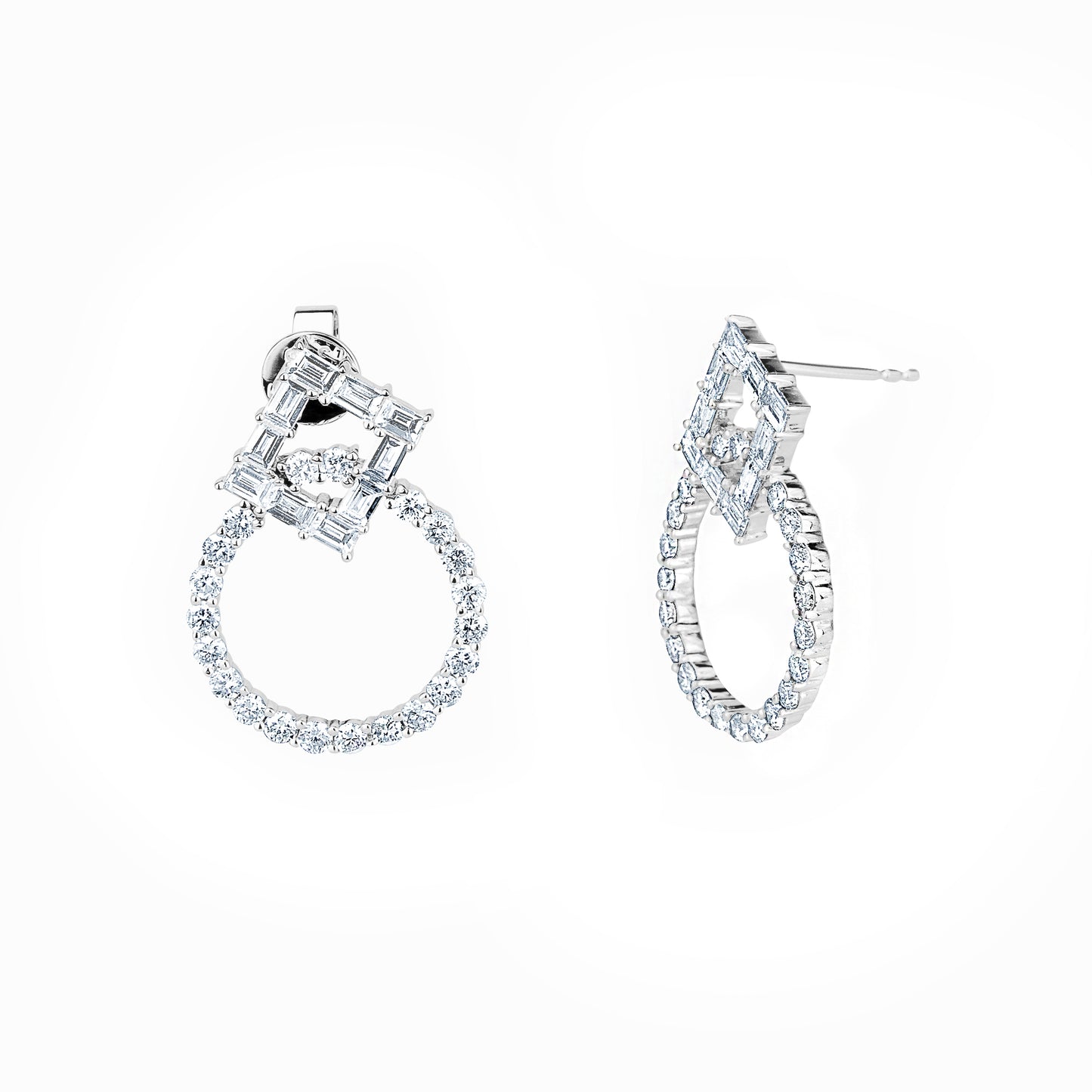 Hanging Diamond Rectangle & Circle Statement Earrings