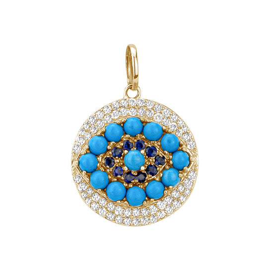 Diamond, Turquoise & Blue Sapphire Eye Disc Charm
