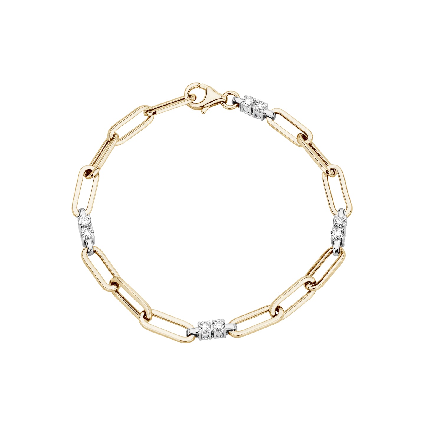 Paperclip Chain Bracelet with 4 Stations Diamonds