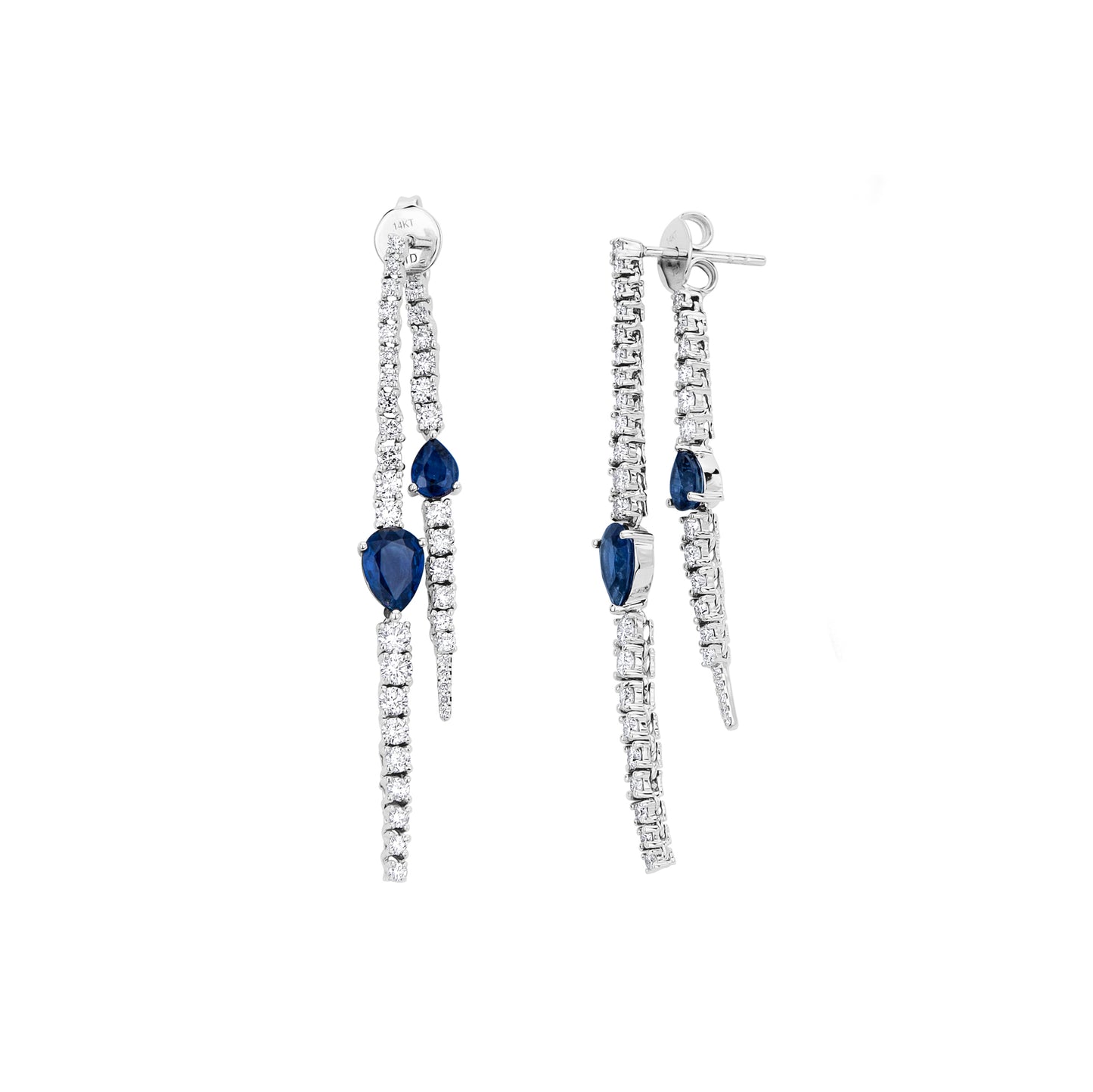 Load image into Gallery viewer, Double Hanging Diamond Earrings with Blue Sapphire Pears
