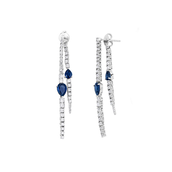 Double Hanging Diamond Earrings with Blue Sapphire Pears