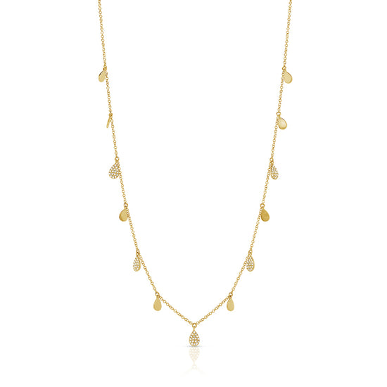 Alternating Hanging Gold & Pave Diamond Pears on Chain Necklace