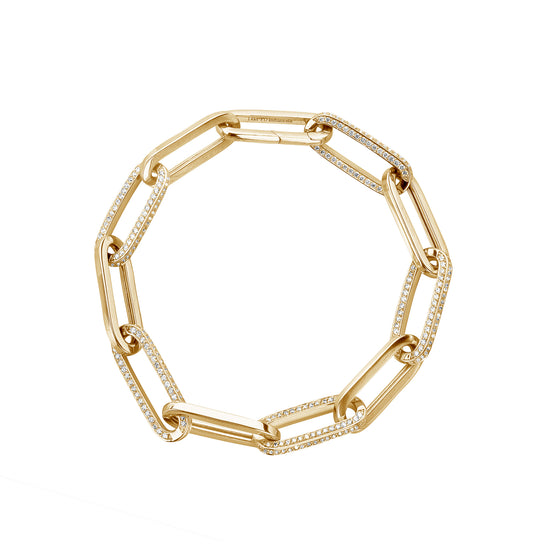 Load image into Gallery viewer, Large Alternating Gold &amp;amp; White Gold/Diamond Paperclip Bracelet

