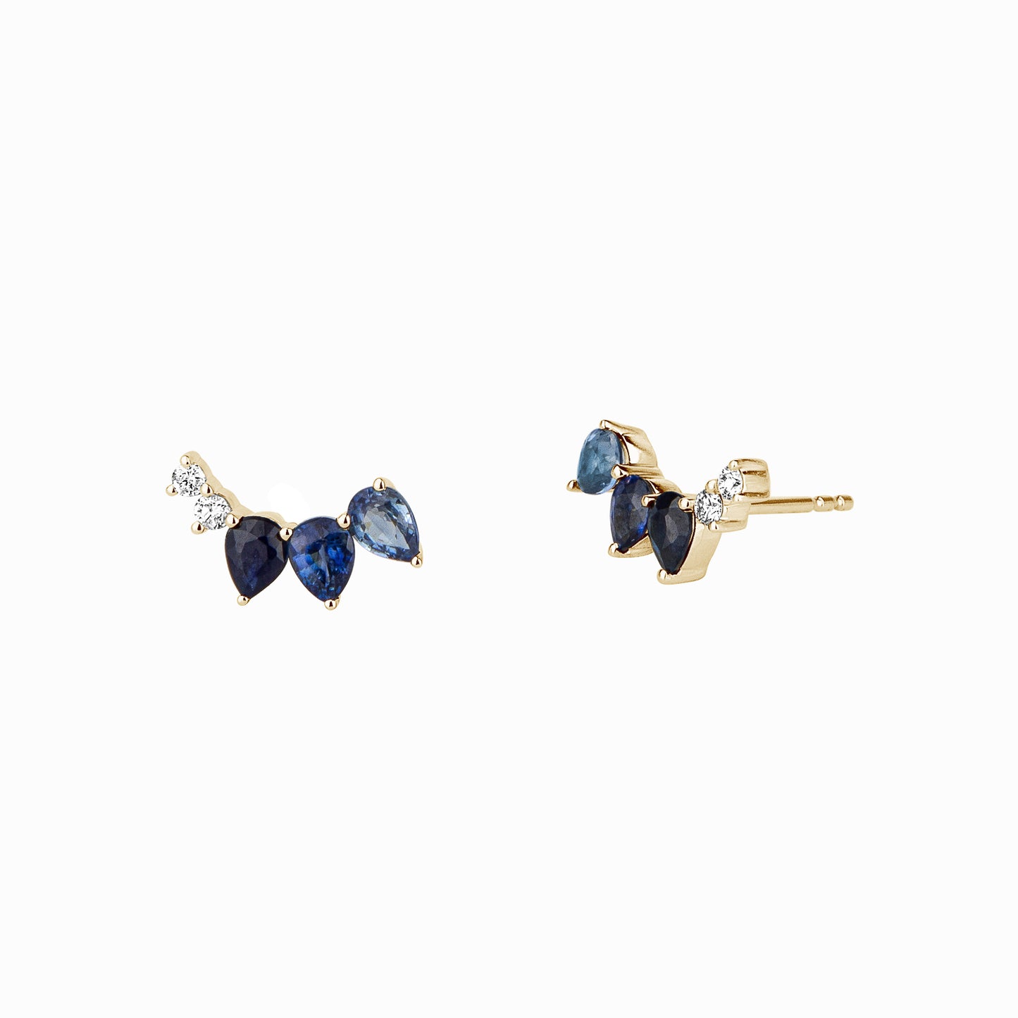 Curved Blue Sapphire & 2 Diamond Earrings