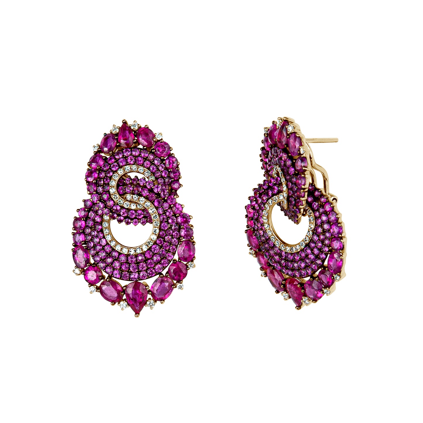 Diamond & Pink Sapphire Interlocking Double Disc Earrings
